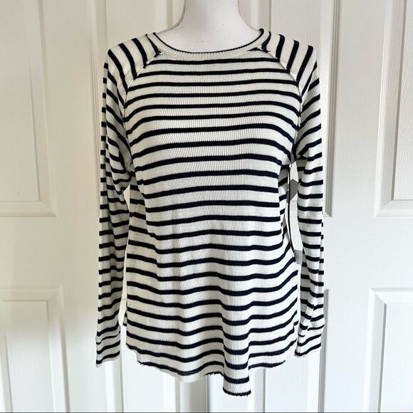 TREASURE & BOND Striped Long Sleeve Thermal Top Navy XS - Picture 3 of 7
